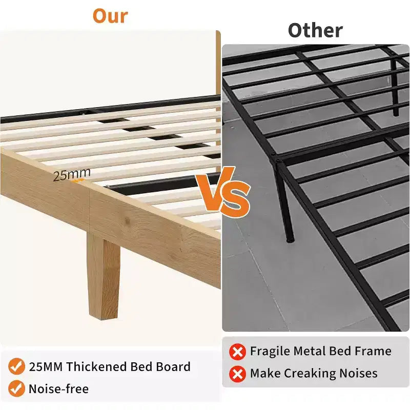 Struttura Letto in Rattan con Testiera in Rattan Naturale, Struttura Letto Bohemien in Rattan, Base in Legno Massello, Doghe Silenziose, Nessuna Rete a Molle Necessaria, Montaggio Semplice