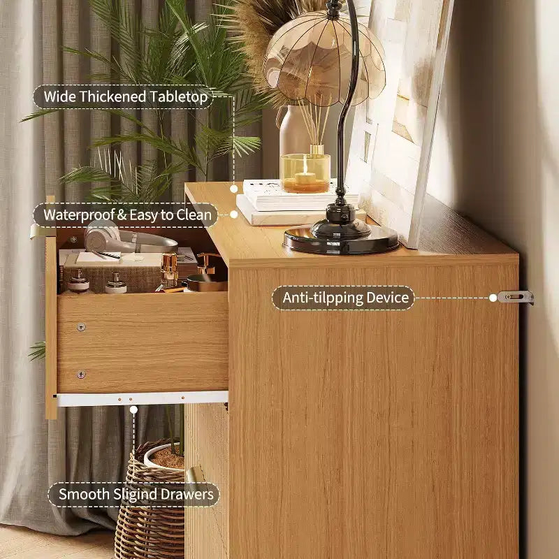 Cassettiera scanalata a 4 cassetti per camera da letto, cassettiera moderna minimalista da 32 pollici di larghezza con cassetti in legno, ampio organizer per vestiti, cassettiera per armadio