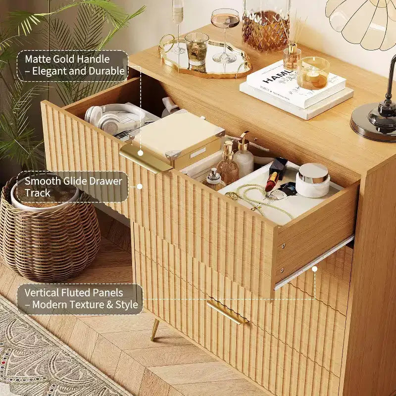 Cassettiera scanalata a 4 cassetti per camera da letto, cassettiera moderna minimalista da 32 pollici di larghezza con cassetti in legno, ampio organizer per vestiti, cassettiera per armadio
