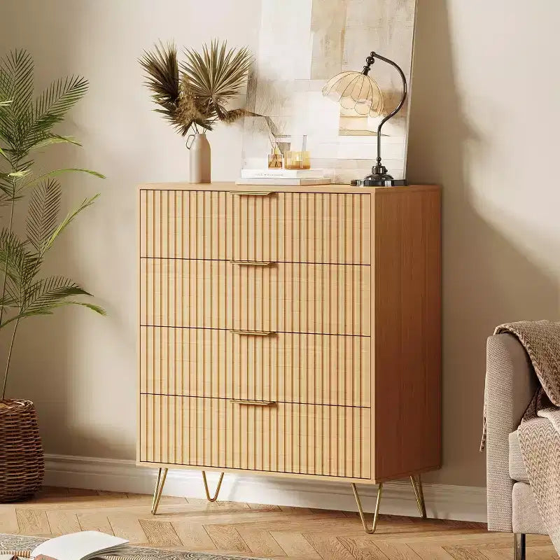 Cassettiera scanalata a 4 cassetti per camera da letto, cassettiera moderna minimalista da 32 pollici di larghezza con cassetti in legno, ampio organizer per vestiti, cassettiera per armadio