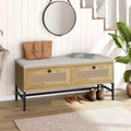 Shoe Bench Entryway - Farmhouse Rattan Bench with 2 Storage Drawers, Washable Cushion & Steel Frame, 330 Lbs Capacity Space