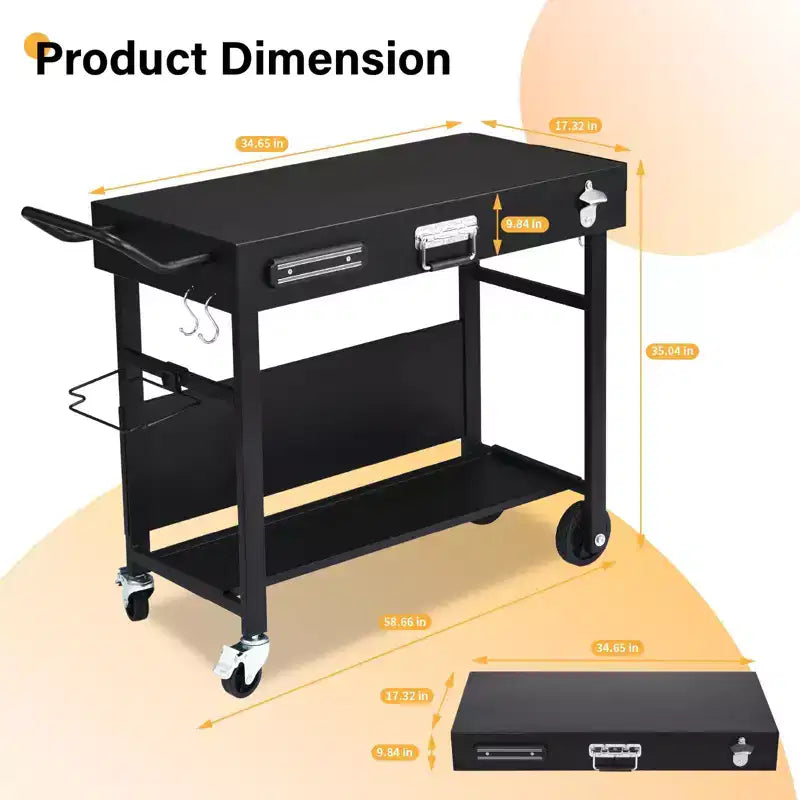ROVSUN Tavolo Carrello da Esterno per Barbecue, Carrello Pieghevole per Barbecue con Ruote, Tavolo con Rotelle per Ninja, Blackstone Griddle, Supporto per Forno Pizza, Tavolo per Preparazione Cibo
