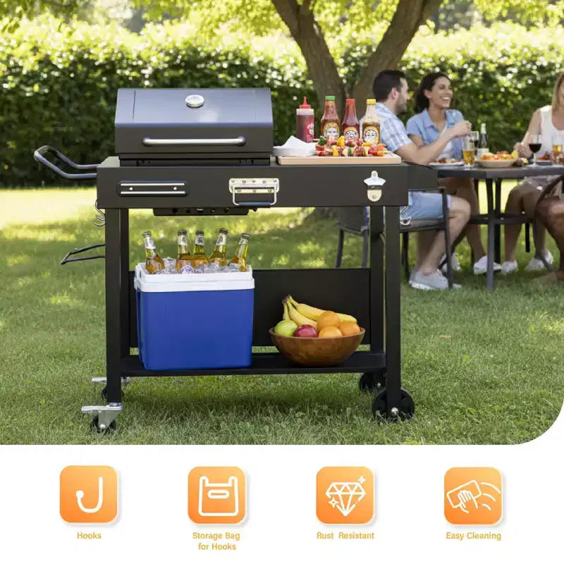 ROVSUN Tavolo Carrello da Esterno per Barbecue, Carrello Pieghevole per Barbecue con Ruote, Tavolo con Rotelle per Ninja, Blackstone Griddle, Supporto per Forno Pizza, Tavolo per Preparazione Cibo