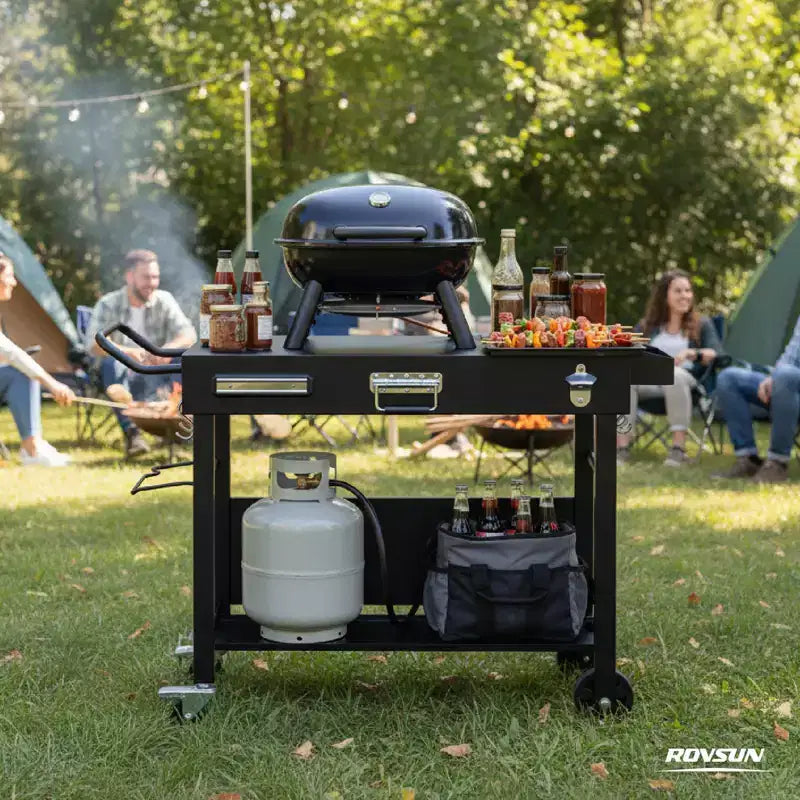 ROVSUN Tavolo Carrello da Esterno per Barbecue, Carrello Pieghevole per Barbecue con Ruote, Tavolo con Rotelle per Ninja, Blackstone Griddle, Supporto per Forno Pizza, Tavolo per Preparazione Cibo