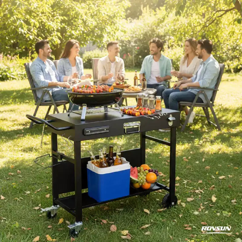 ROVSUN Tavolo Carrello da Esterno per Barbecue, Carrello Pieghevole per Barbecue con Ruote, Tavolo con Rotelle per Ninja, Blackstone Griddle, Supporto per Forno Pizza, Tavolo per Preparazione Cibo