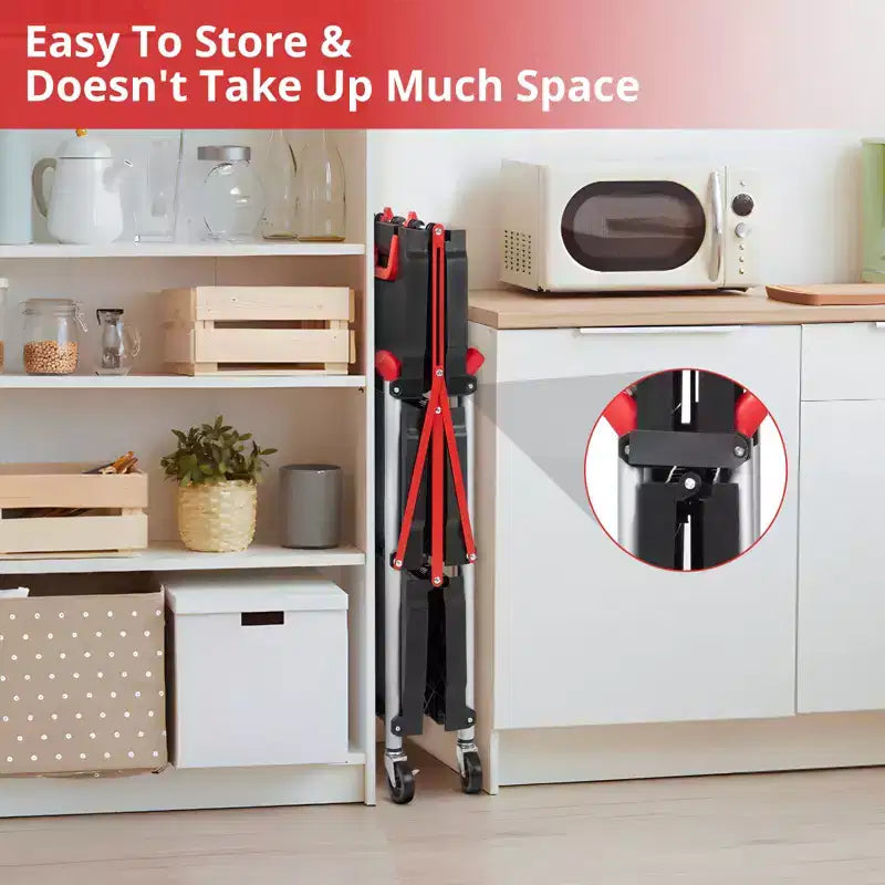 Carrello di servizio pieghevole a 3 ripiani con ruote girevoli a 360° bloccabili, resistente con capacità di 75 kg, per ufficio, garage, officina, cucina, magazzino