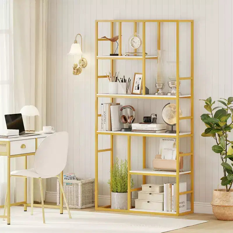 Costway Scaffale Alto 5 Ripiani 180cm con Ripiani Aperti Struttura in Metallo per Camera da Letto Ufficio