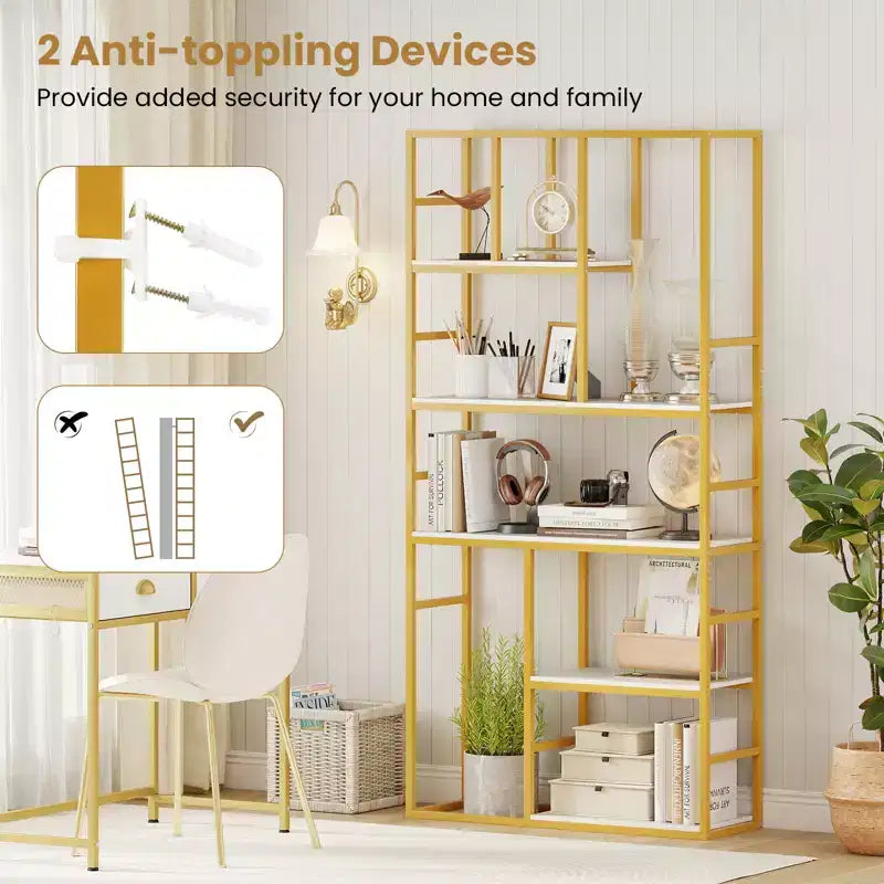Costway Scaffale Alto 5 Ripiani 180cm con Ripiani Aperti Struttura in Metallo per Camera da Letto Ufficio