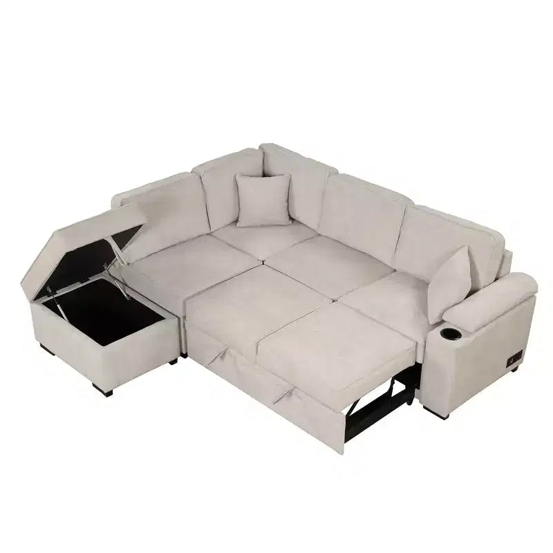 84,75 Divano letto a scomparsa 2 in 1 Divano letto estraibile a L con pouf contenitore per soggiorno, camera da letto e piccolo appartamento