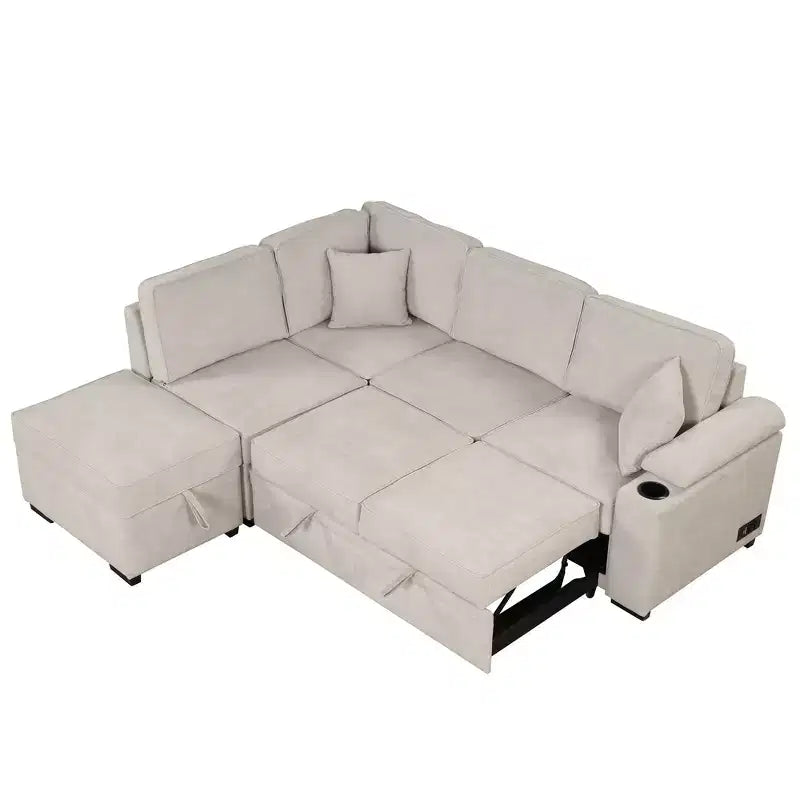 84,75 Divano letto a scomparsa 2 in 1 Divano letto estraibile a L con pouf contenitore per soggiorno, camera da letto e piccolo appartamento