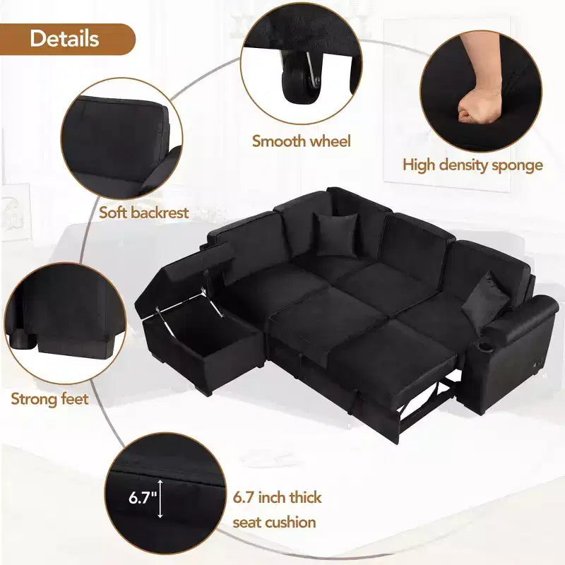 84,75 Divano letto a scomparsa 2 in 1 Divano letto estraibile a L con pouf contenitore per soggiorno, camera da letto e piccolo appartamento