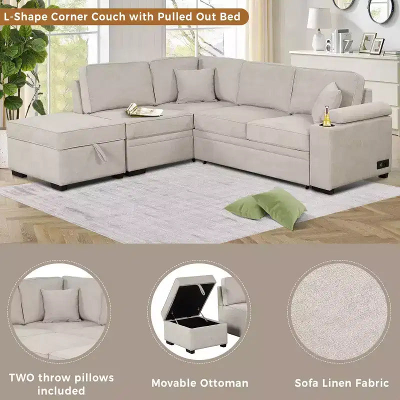 84,75 Divano letto a scomparsa 2 in 1 Divano letto estraibile a L con pouf contenitore per soggiorno, camera da letto e piccolo appartamento