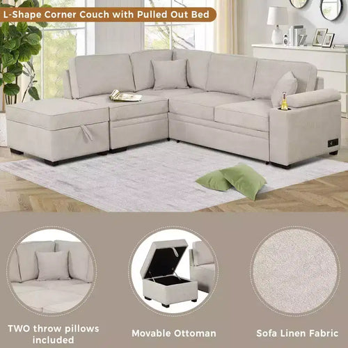 84,75 Divano letto a scomparsa 2 in 1 Divano letto estraibile a L con pouf contenitore per soggiorno, camera da letto e piccolo appartamento