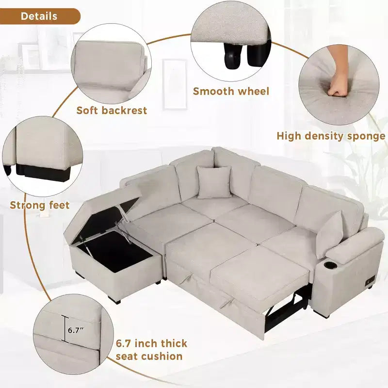 84,75 Divano letto a scomparsa 2 in 1 Divano letto estraibile a L con pouf contenitore per soggiorno, camera da letto e piccolo appartamento