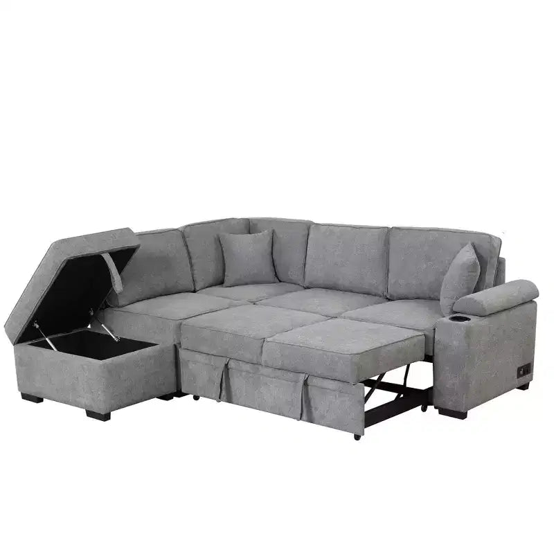 84,75 Divano letto a scomparsa 2 in 1 Divano letto estraibile a L con pouf contenitore per soggiorno, camera da letto e piccolo appartamento