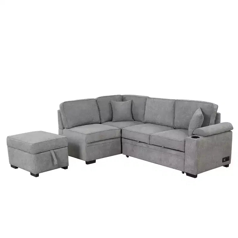 84,75 Divano letto a scomparsa 2 in 1 Divano letto estraibile a L con pouf contenitore per soggiorno, camera da letto e piccolo appartamento