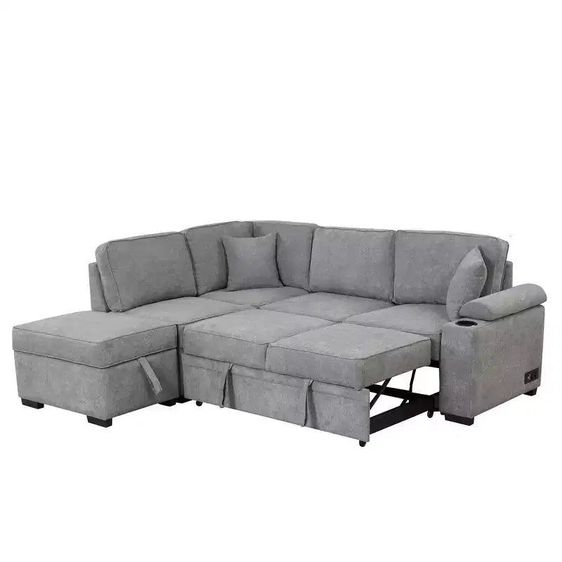 84,75 Divano letto a scomparsa 2 in 1 Divano letto estraibile a L con pouf contenitore per soggiorno, camera da letto e piccolo appartamento