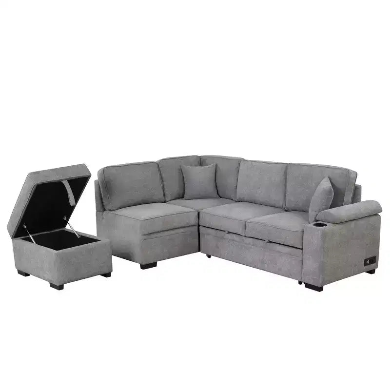 84,75 Divano letto a scomparsa 2 in 1 Divano letto estraibile a L con pouf contenitore per soggiorno, camera da letto e piccolo appartamento
