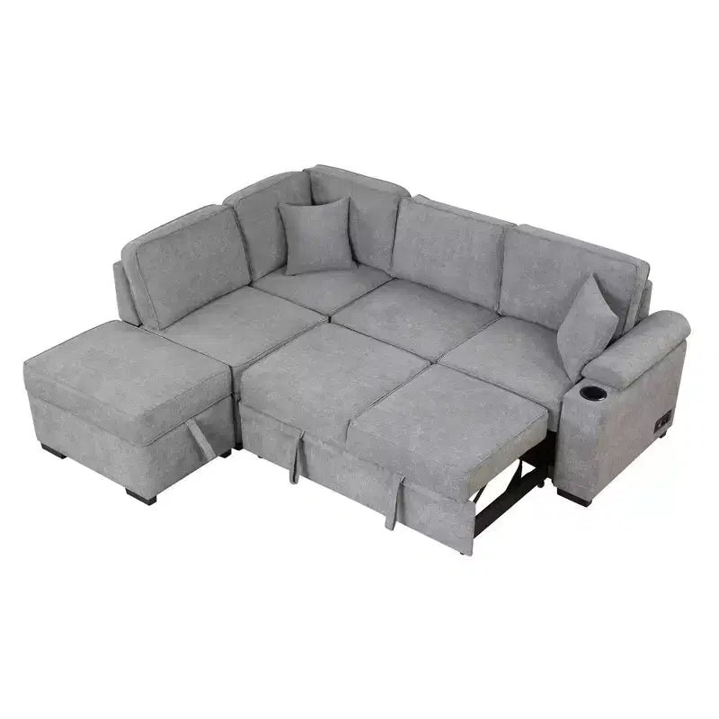 84,75 Divano letto a scomparsa 2 in 1 Divano letto estraibile a L con pouf contenitore per soggiorno, camera da letto e piccolo appartamento