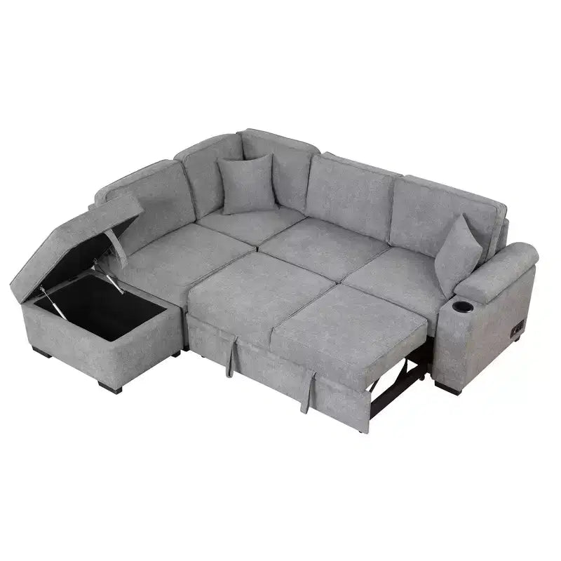 84,75 Divano letto a scomparsa 2 in 1 Divano letto estraibile a L con pouf contenitore per soggiorno, camera da letto e piccolo appartamento