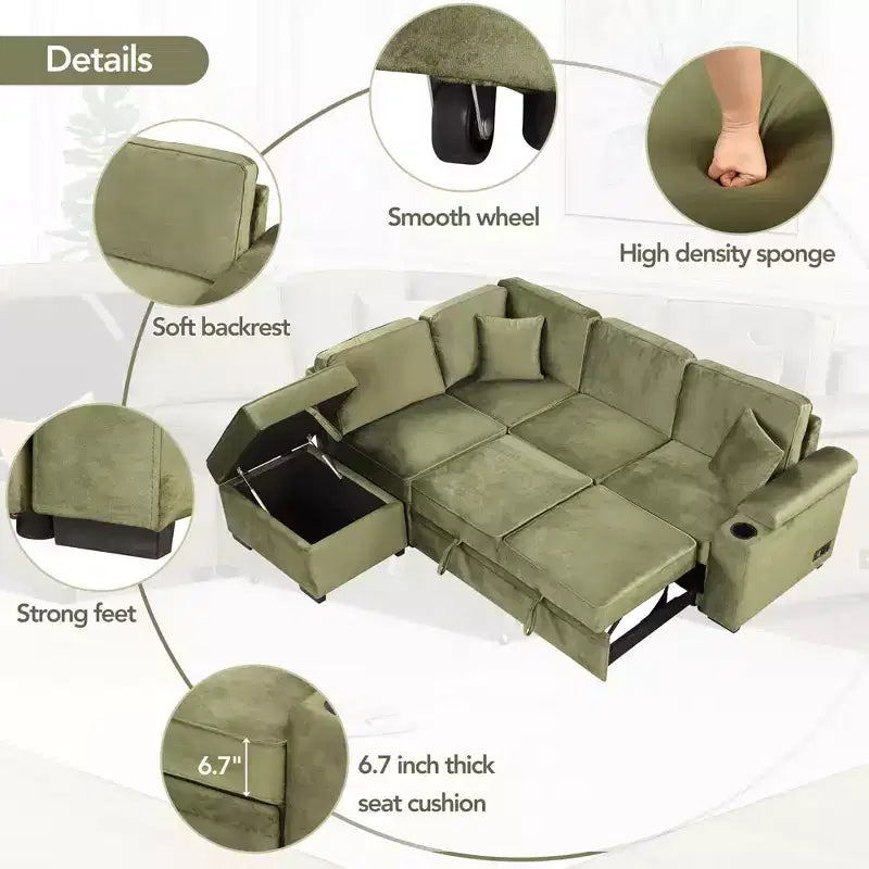 84,75 Divano letto a scomparsa 2 in 1 Divano letto estraibile a L con pouf contenitore per soggiorno, camera da letto e piccolo appartamento