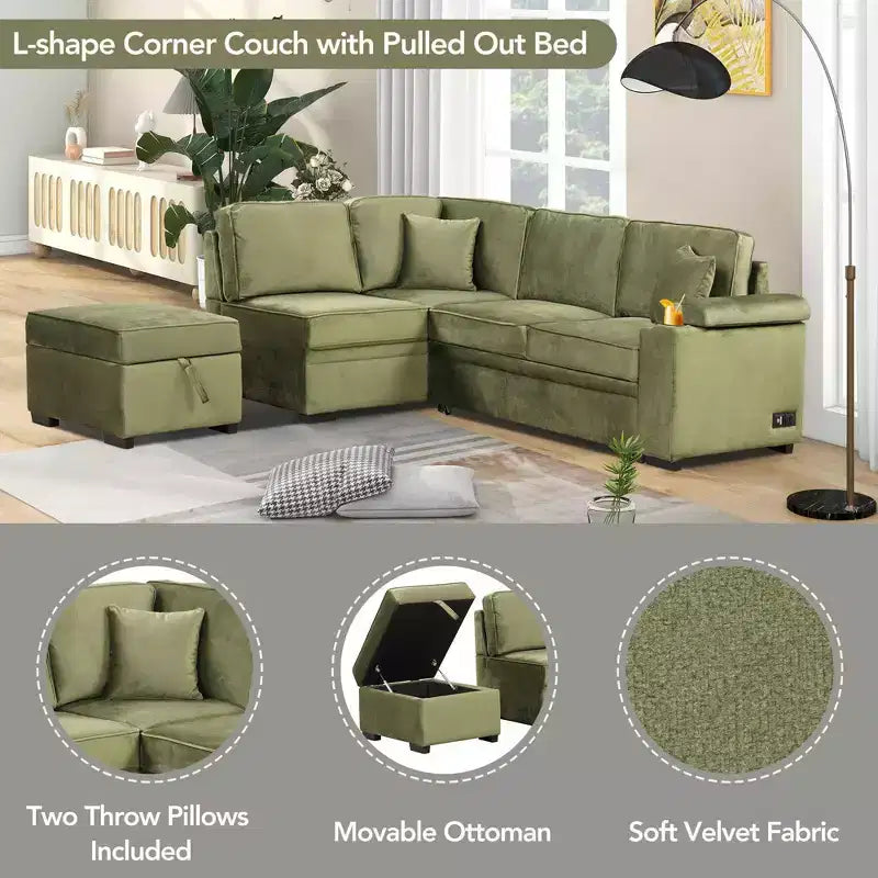 84,75 Divano letto a scomparsa 2 in 1 Divano letto estraibile a L con pouf contenitore per soggiorno, camera da letto e piccolo appartamento
