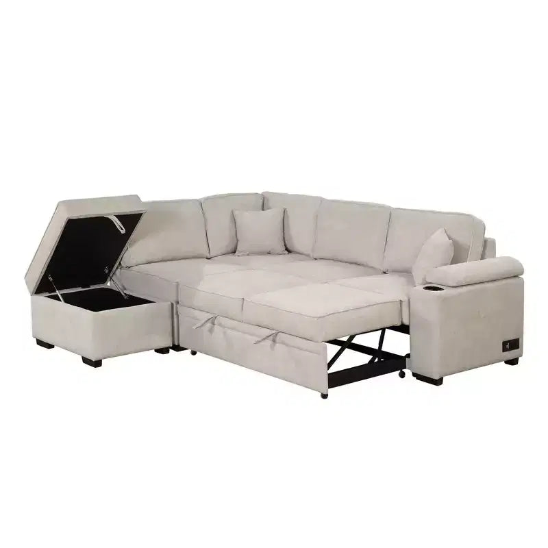84,75 Divano letto a scomparsa 2 in 1 Divano letto estraibile a L con pouf contenitore per soggiorno, camera da letto e piccolo appartamento