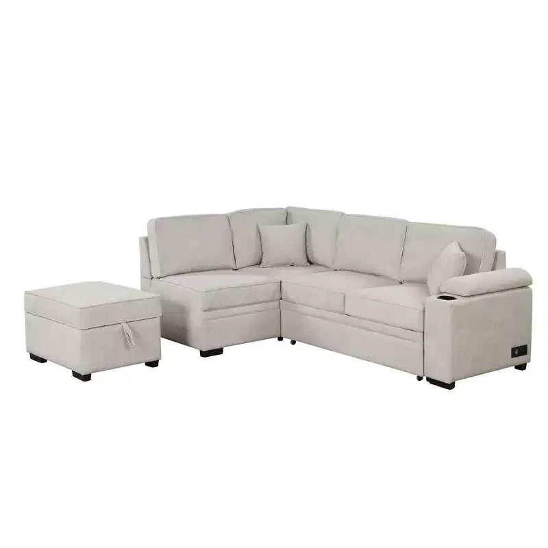 84,75 Divano letto a scomparsa 2 in 1 Divano letto estraibile a L con pouf contenitore per soggiorno, camera da letto e piccolo appartamento