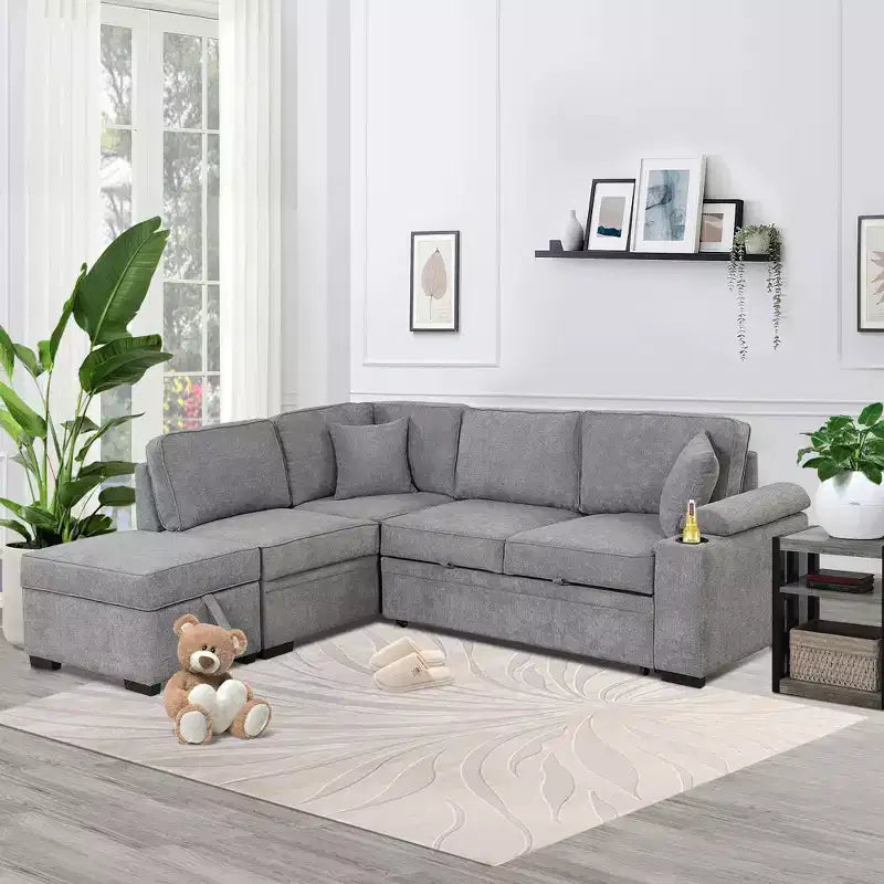 84,75 Divano letto a scomparsa 2 in 1 Divano letto estraibile a L con pouf contenitore per soggiorno, camera da letto e piccolo appartamento