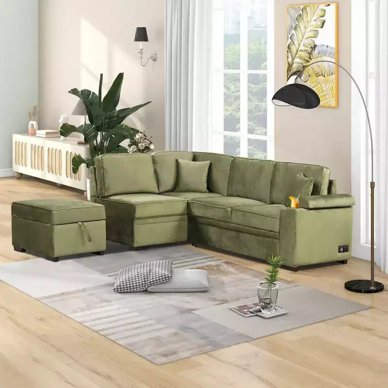 84,75 Divano letto a scomparsa 2 in 1 Divano letto estraibile a L con pouf contenitore per soggiorno, camera da letto e piccolo appartamento