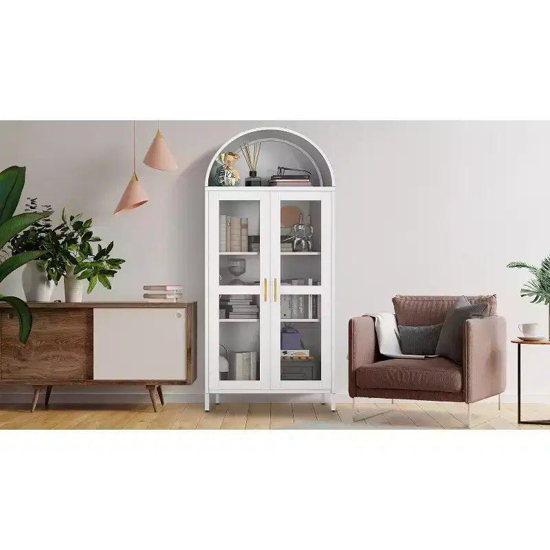 Mobiletto a volta in metallo, Credenza con 2 ripiani regolabili, 31x15x73