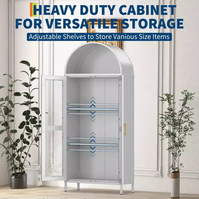 Mobiletto a volta in metallo, Credenza con 2 ripiani regolabili, 31x15x73