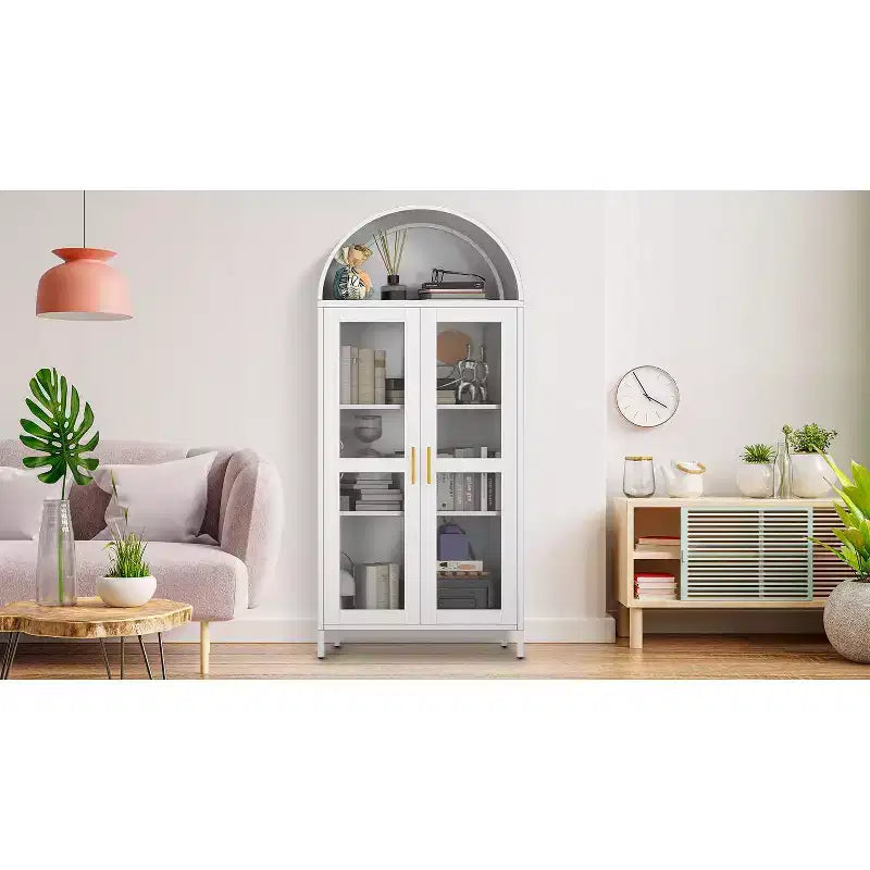 Mobiletto a volta in metallo, Credenza con 2 ripiani regolabili, 31x15x73