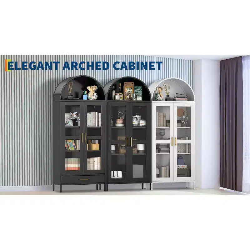 Mobiletto a volta in metallo, Credenza con 2 ripiani regolabili, 31x15x73