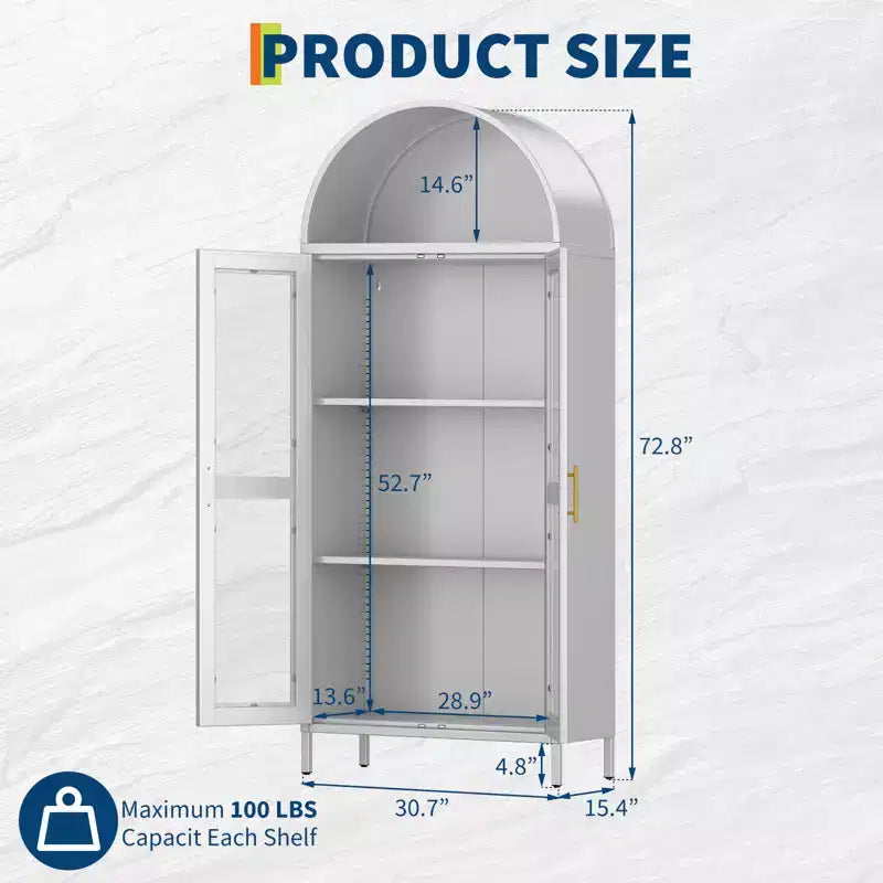 Mobiletto a volta in metallo, Credenza con 2 ripiani regolabili, 31x15x73