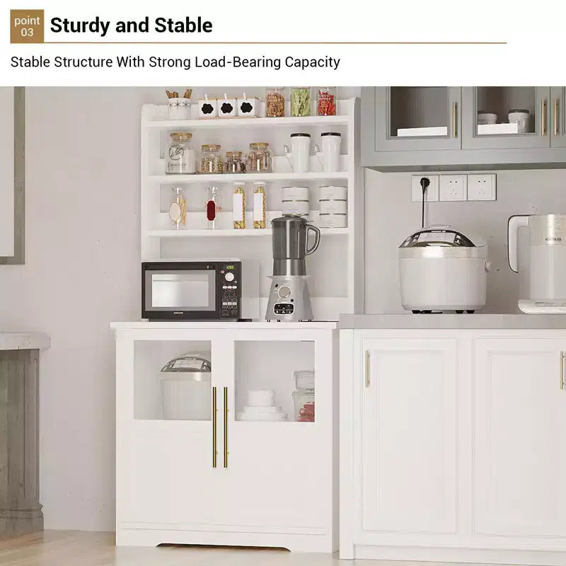 COZONY Scaffale da Forno con Presa di Corrente e 2 Ante in Vetro, Credenza Alta 160 cm Stile Rustico in Legno per Microonde con Vetrina e 3 Ripiani, Mobile Bar per Caffè