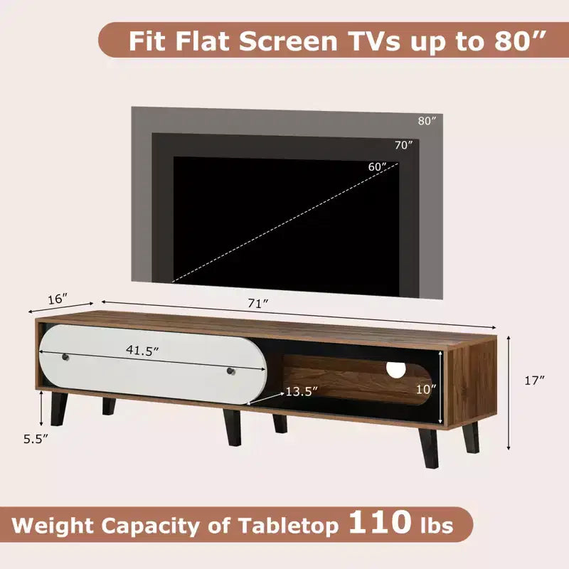 Costway Mobile TV con Ante Scorrevoli e Fori Passacavi, per TV fino a 80''