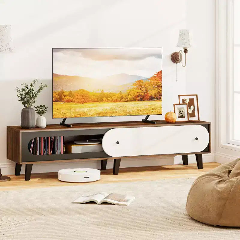 Costway Mobile TV con Ante Scorrevoli e Fori Passacavi, per TV fino a 80''