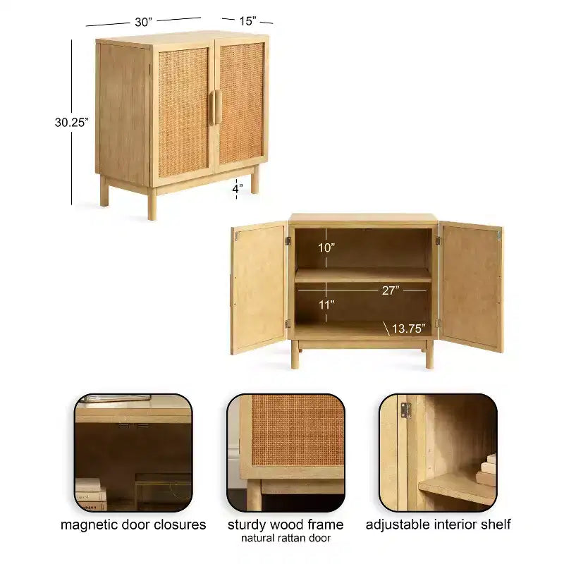Mobiletto da terra Ori Rattan di Kate and Laurel, naturale, 30x15x31