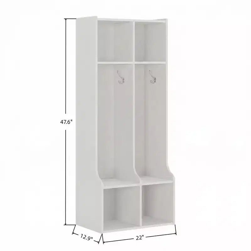 Guardaroba con 2 Sezioni, 4 Scomparti e 4 Ganci, Organizzatore Durevole per Casa, Studio, Asilo Nido, Scuola Materna