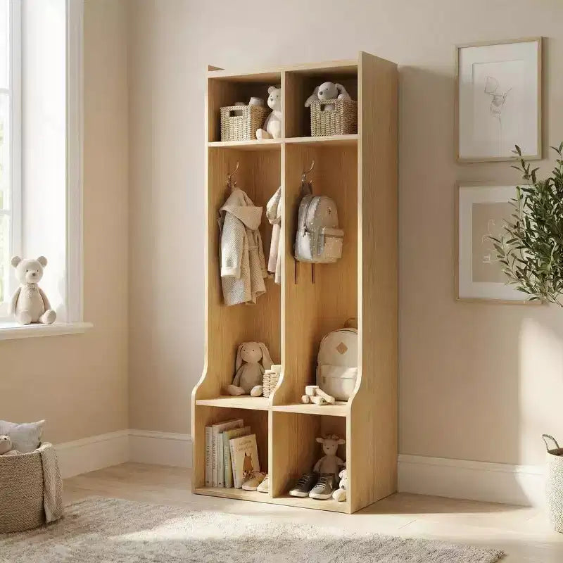 Guardaroba con 2 Sezioni, 4 Scomparti e 4 Ganci, Organizzatore Durevole per Casa, Studio, Asilo Nido, Scuola Materna