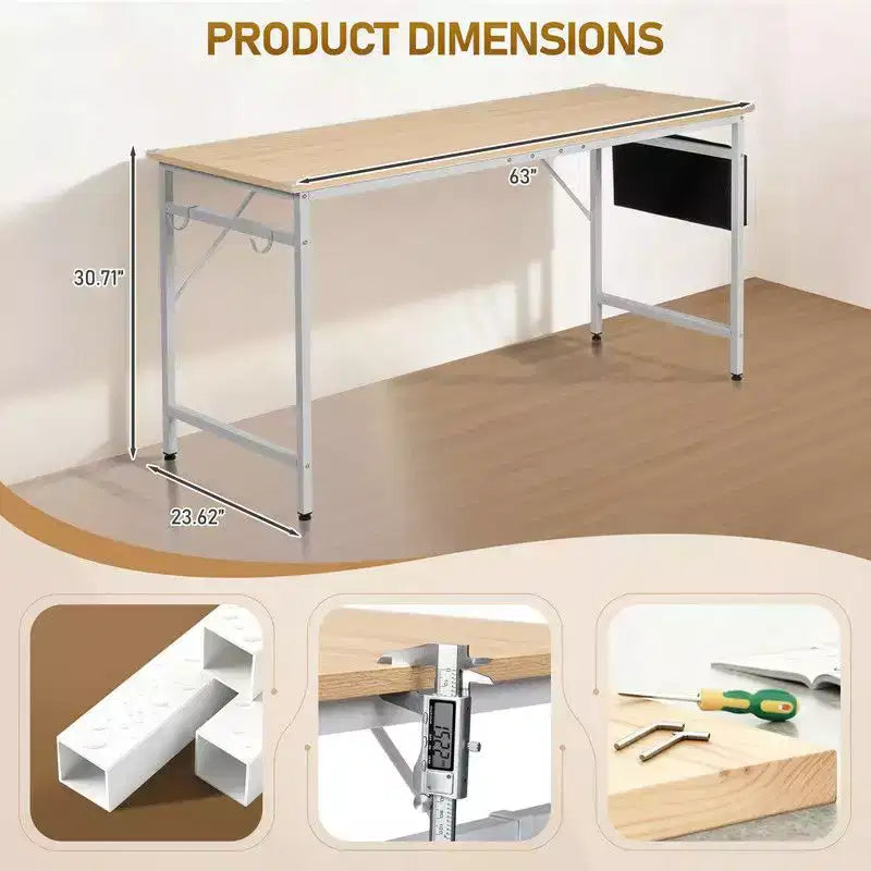 Karl Home 63 Scrivania per Computer per Ufficio Domestico, Scrivania da Studio con Contenitore, Ganci Laterali e Piedini Regolabili