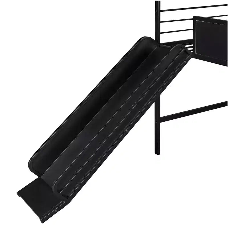 Bellemave Letto a soppalco singolo in metallo a forma di casetta con scivolo e lavagna, letto a castello per bambini, robusto telaio in metallo, scaletta, divertimento per interni, nero