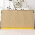 Twin XL Murphy Bed Cabinet Bed with LED Light, Twin XL Size Wood Full Wall Bed Chest Murphy Bed Frame, Natural