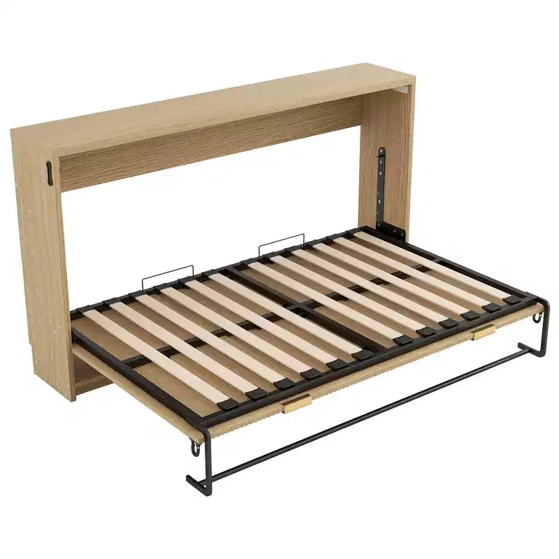 Letto a Scomparsa Twin XL con Luce LED, Letto a Scomparsa con Mobile a Parete in Legno Misura Twin XL, Naturale
