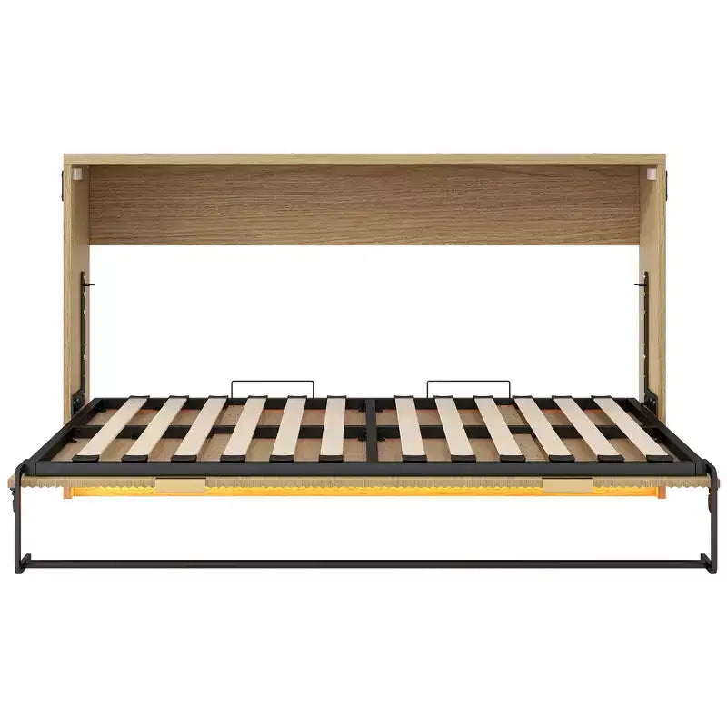 Letto a Scomparsa Twin XL con Luce LED, Letto a Scomparsa con Mobile a Parete in Legno Misura Twin XL, Naturale