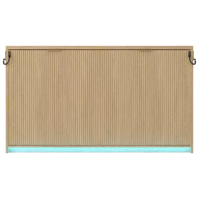 Letto a Scomparsa Twin XL con Luce LED, Letto a Scomparsa con Mobile a Parete in Legno Misura Twin XL, Naturale