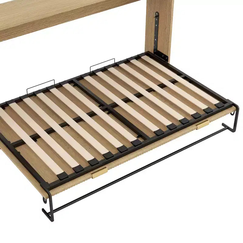 Letto a Scomparsa Twin XL con Luce LED, Letto a Scomparsa con Mobile a Parete in Legno Misura Twin XL, Naturale