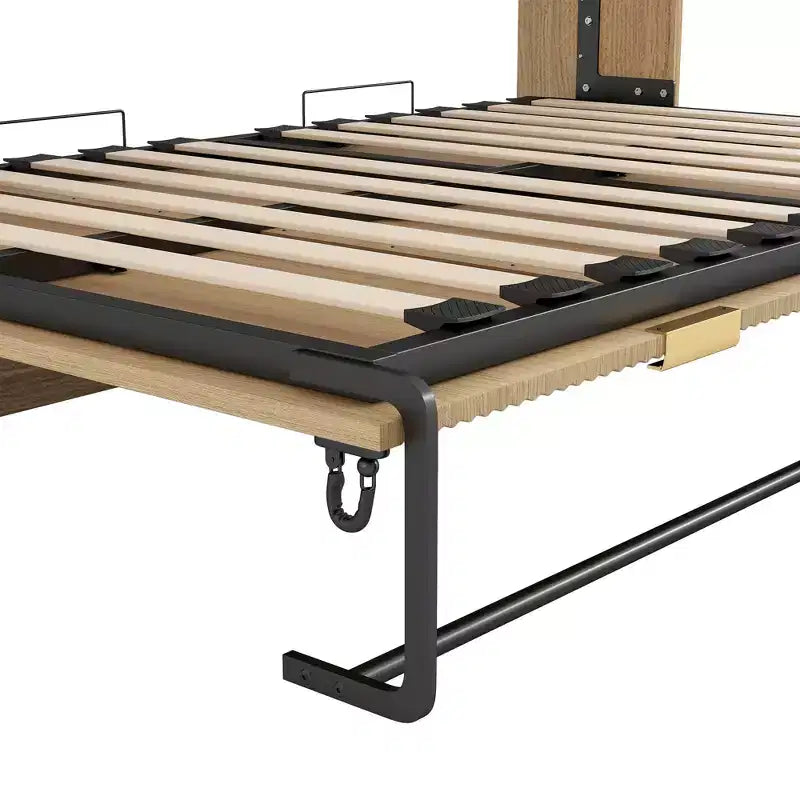 Letto a Scomparsa Twin XL con Luce LED, Letto a Scomparsa con Mobile a Parete in Legno Misura Twin XL, Naturale