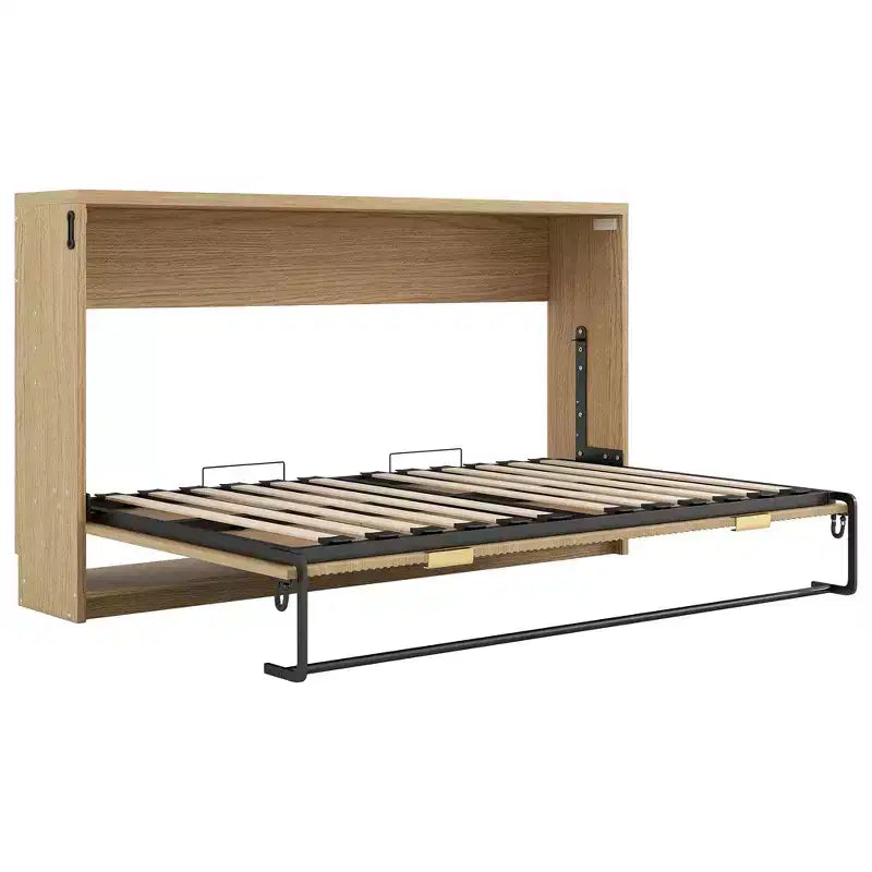 Letto a Scomparsa Twin XL con Luce LED, Letto a Scomparsa con Mobile a Parete in Legno Misura Twin XL, Naturale
